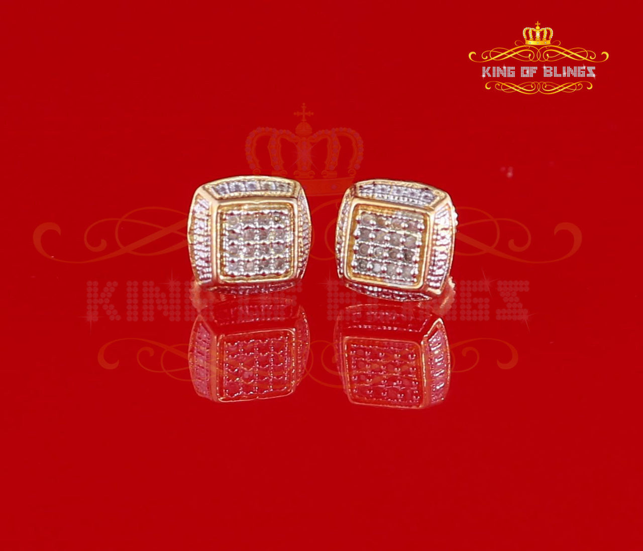 King of Blings-0.10ct Diamond Stud Earrings For Women Yellow 925 Sterling Silver Stud For Men
