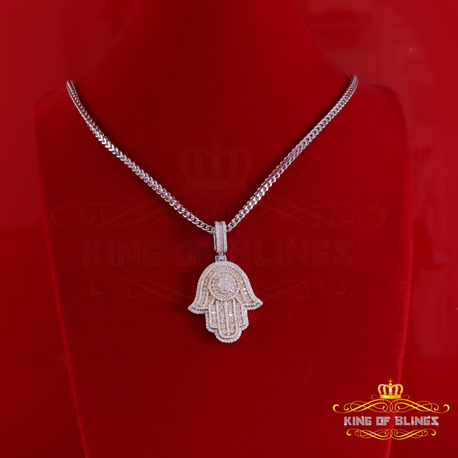 King Of Bling's New 2.50ct VVS D Moissanite White Sterling Silver Charm Hamsa Pendant Men /Women KING OF BLINGS