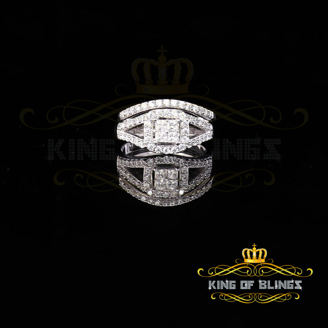 King Of Bling's925 Sterling White Silver Square Cubic Zirconia 1.50ct Fancy Womens Ring Size 7 KING OF BLINGS