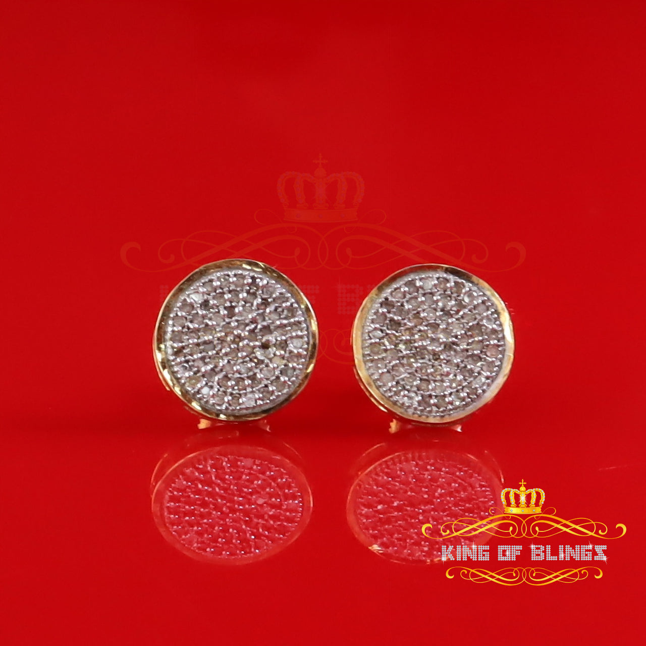 King of Blings-0.20ct Diamond Stud Earrings For Women Yellow 925 Sterling Silver Stud For Men's