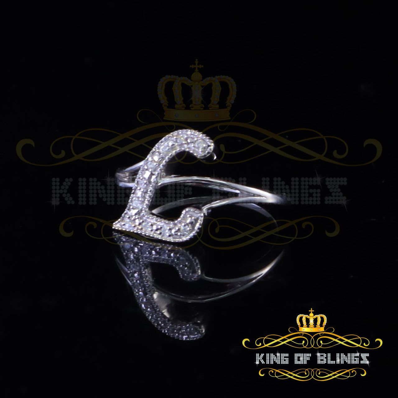 King Of Bling'sCubic Zirconia 0.10ct Alphabet L Women's And White Silver Ring Size 7