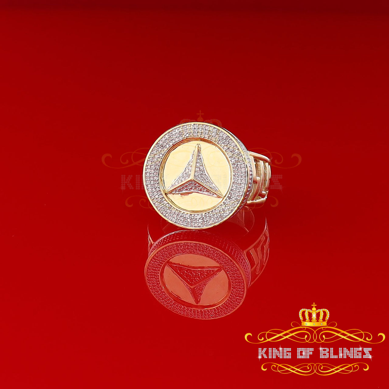 King Of Bling's Real 0.40CT Diamond Round Men's silver Yellow Adjustable Ring From SZ 10 to 12