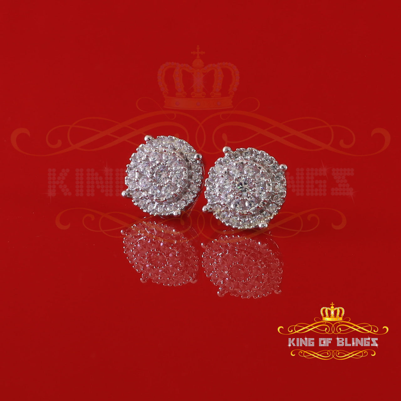 King of Bling's Aretes Para Hombre 925 White Silver 2.82ct Cubic Zirconia Round Women's Earrings