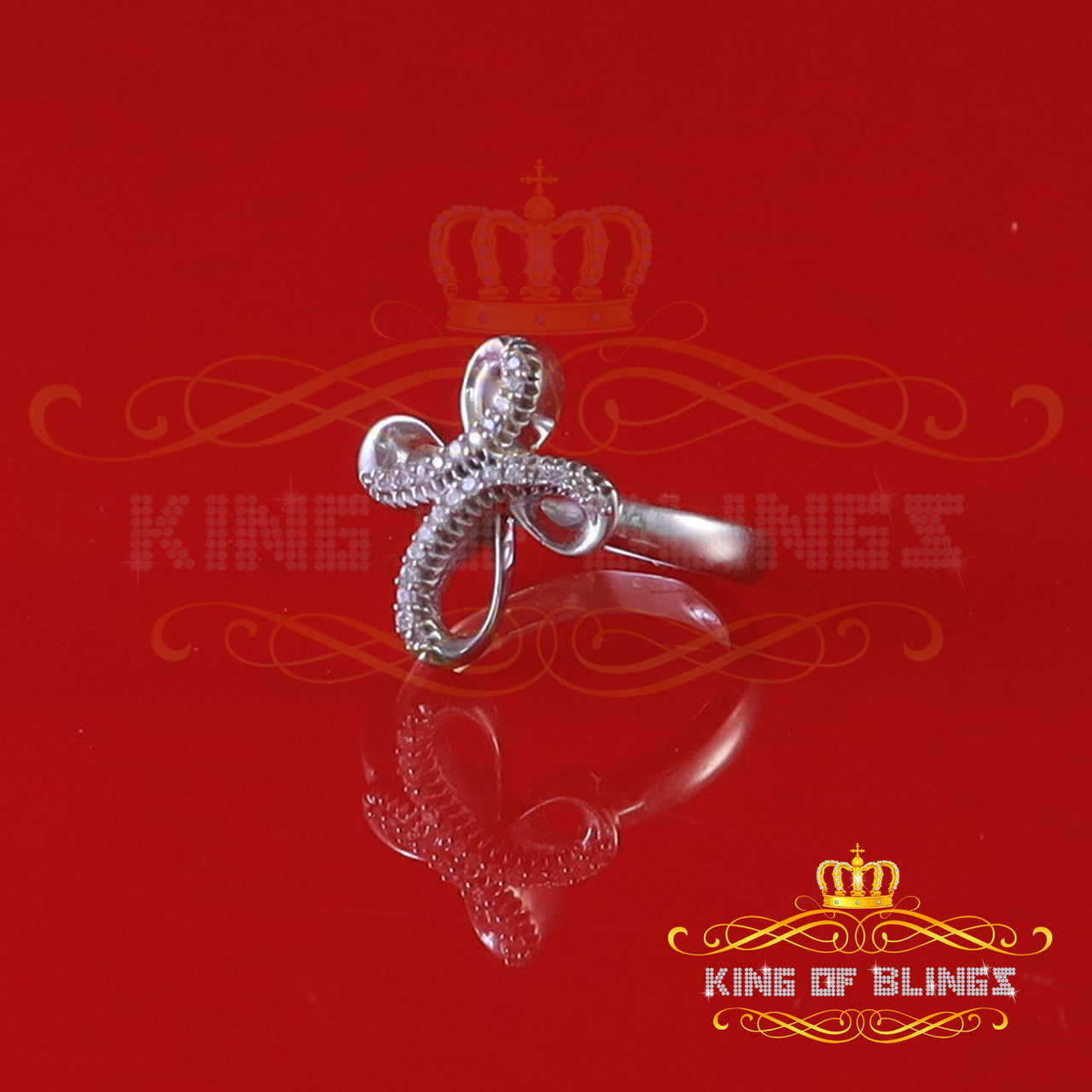 King Of Bling'sCubic Zirconia 0.20ct White Silver Set Womens Cross Ring Size 7
