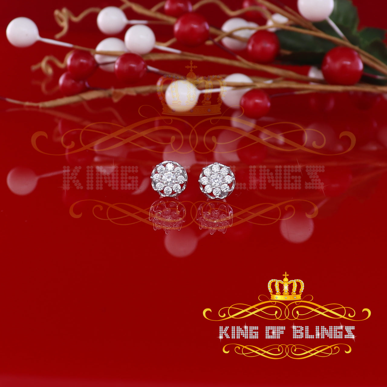 King of Blings- 925 White Silver Sterling 1.34ct Cubic Zirconia Hip Hop Floral Women's Earrings KING OF BLINGS