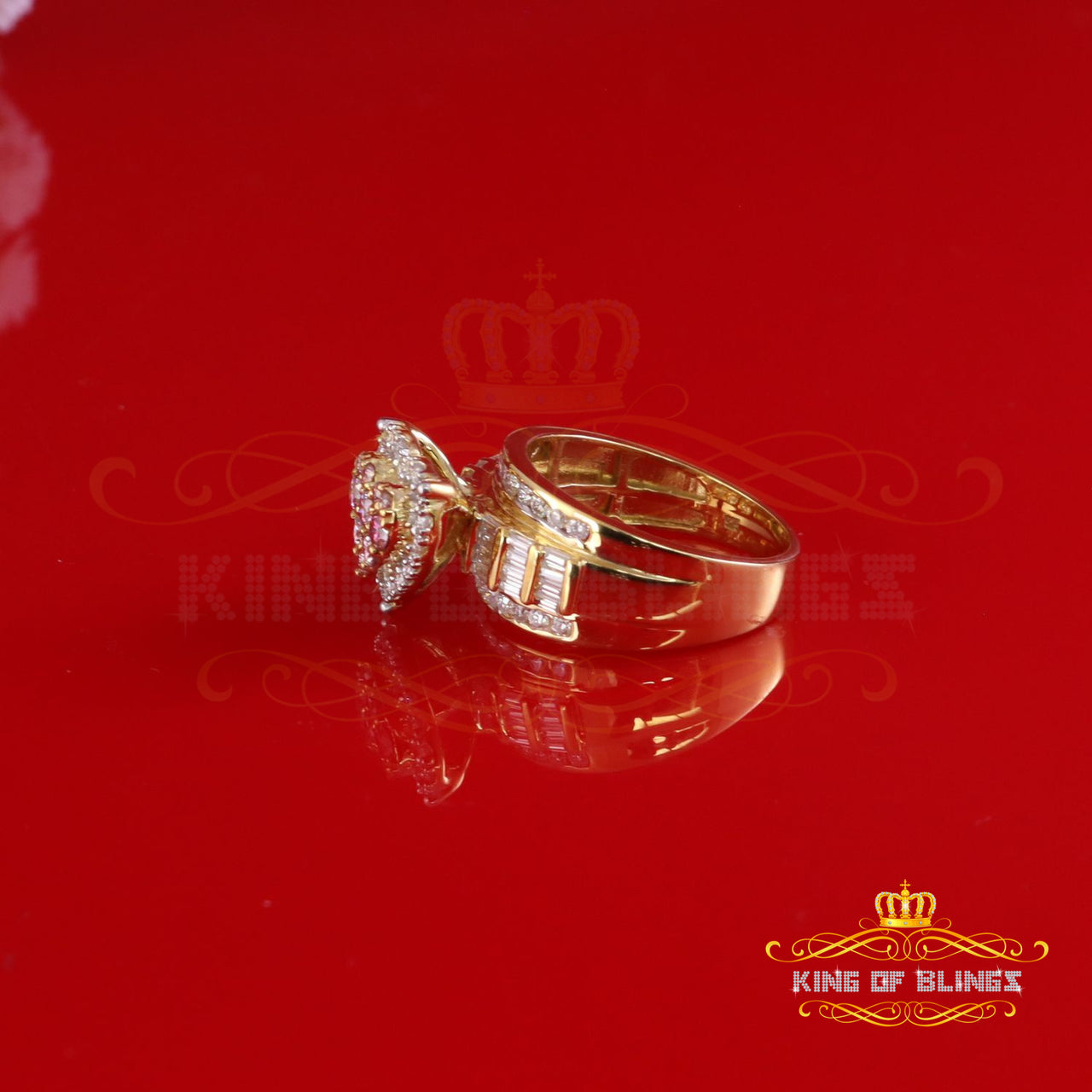 King of Bling's Womens 1.50ct 925 Silver VVS D Pink Moissanite Yellow Cinderella HEART Ring SZ 8