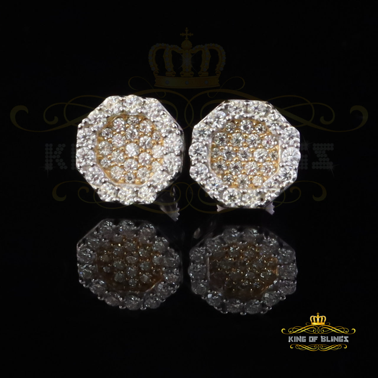 King  of Bling's 925 Yellow Silver 0.66ct VVS 'D' Moissanite Octagon Stud Earring Men's/Womens King of Blings