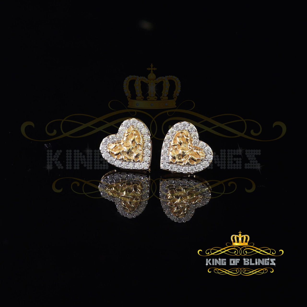 King  of Bling's 1.50ct Moissanite Yellow 925 Sterling Silver Women's Heart Shape Nugget Earrings