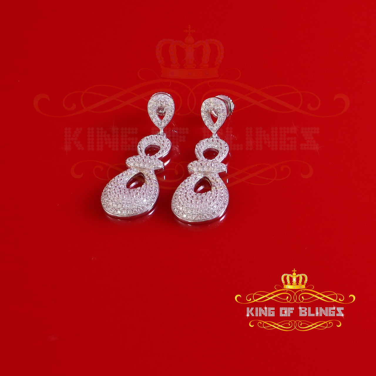 King of Bling's Men's White Gold Hip Hop Iced Round dangling 925 Sterling Silver Earrings
