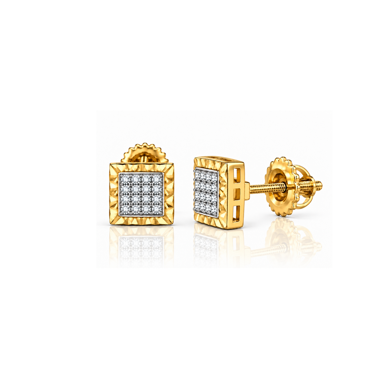 King Of Bling's 925 Sterling Silver 0.10ct Small Diamond For Women's & Men's Yellow Stud Earring KING OF BLINGS