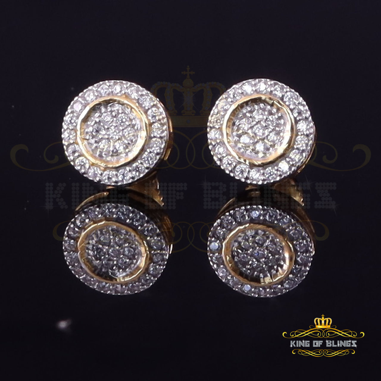 King of Bling's Aretes Para Hombre 925 Yellow Silver 0.5ct Cubic Zirconia Round Women's Earrings KING OF BLINGS
