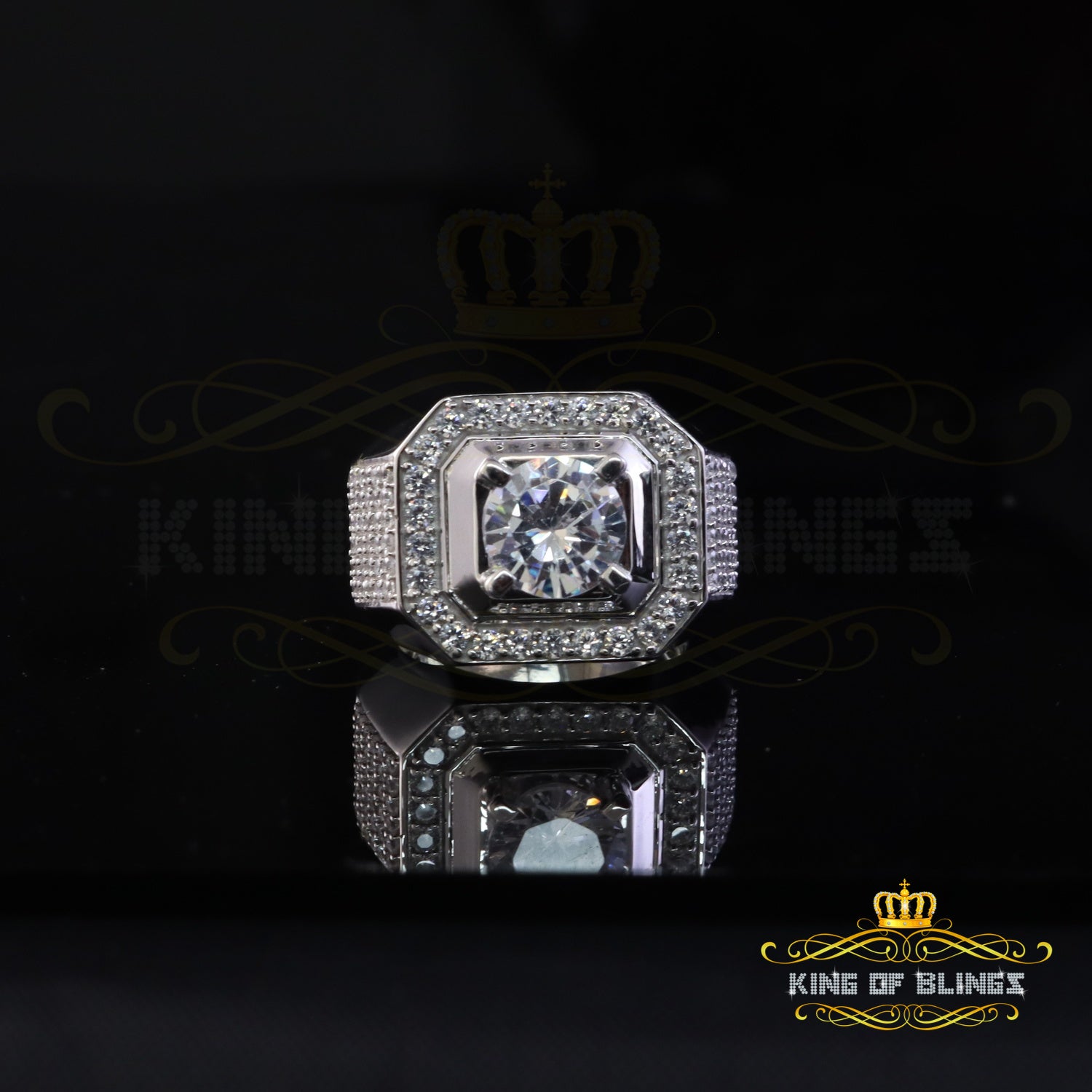 King Of Bling'sWhite Silver 7.10ct Cubic Zirconia Square Men's Adjustable Ring From SZ 9 to 11 KING OF BLINGS