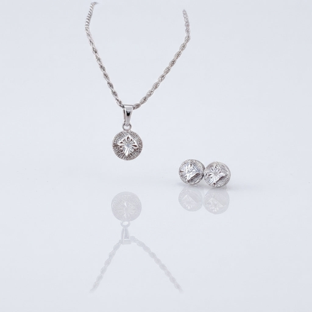 King of Bling's 925 White Silver 0.33 CTW Genuine Diamond Round Medallion Pendant & Earrings Set King of Blings