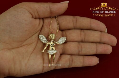 King Of Bling's Beautiful Angel Yellow Sterling Silver Pendant with 1.38ct Cubic Zirconia Stone KING OF BLINGS