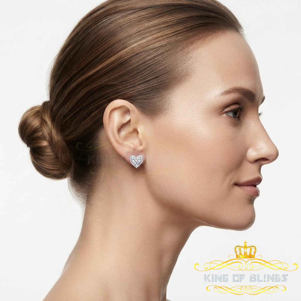 King of Bling's Aretes Para Hombre 925 White Silver 1.64ct Cubic Zirconia Heart Women's Earrings KING OF BLINGS