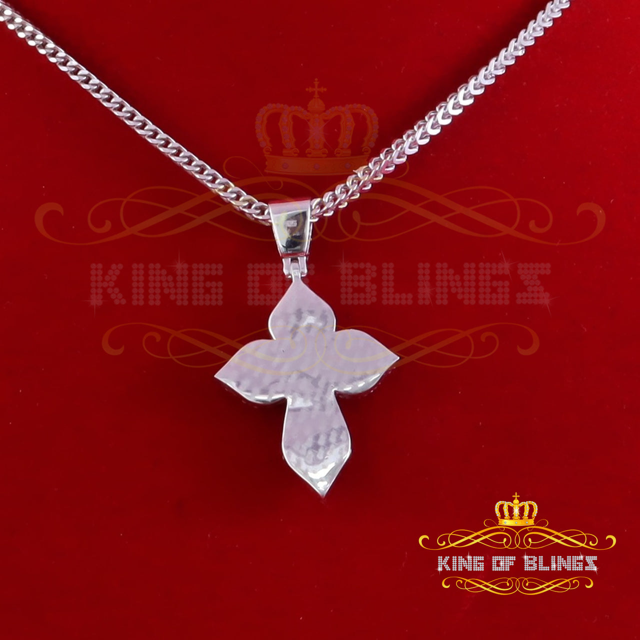 King Of Bling's 3.0ct VVS D Moissanite White Silver Charm Cross Floury Pendant Men's & Women's KING OF BLINGS