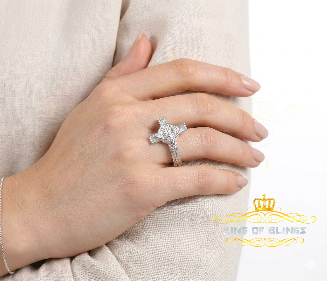 KING OF BLINGSBenito White 925 Sterling Silver St Benedict Religious Cross Women's Ring SZ 9.5