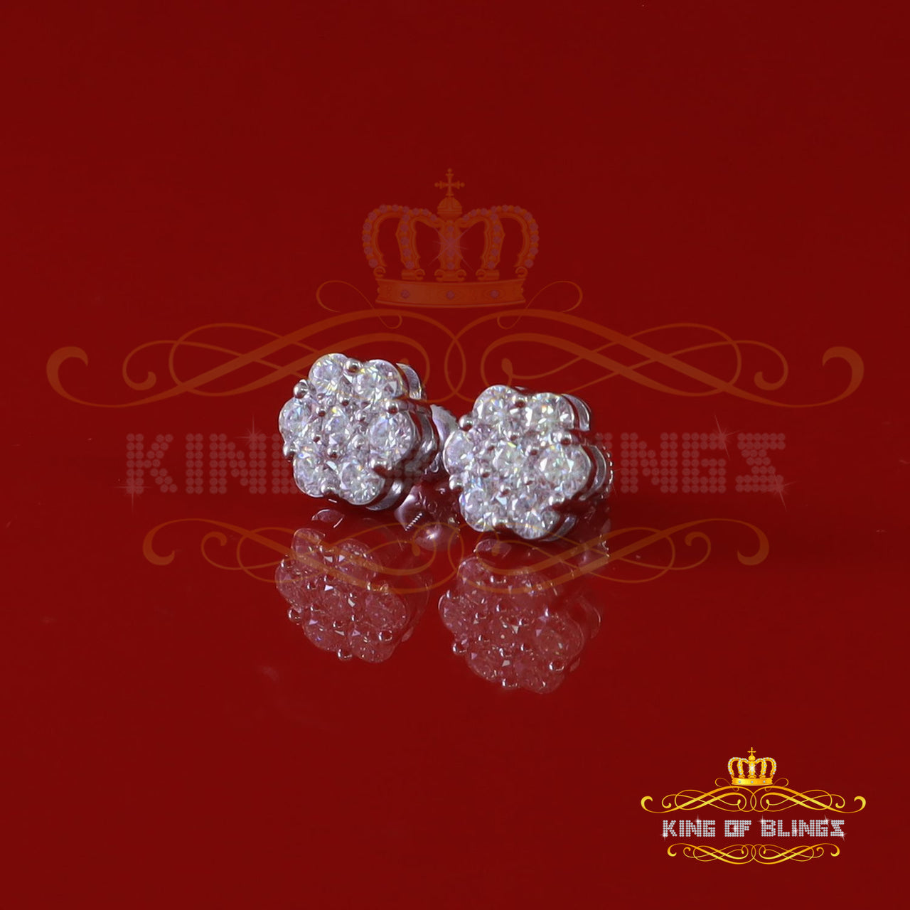 King Of Bling's 1.50ct Vvs 'D' Color Genuine Moissanite Stud FLORAL Earrings 10k Real White Gold