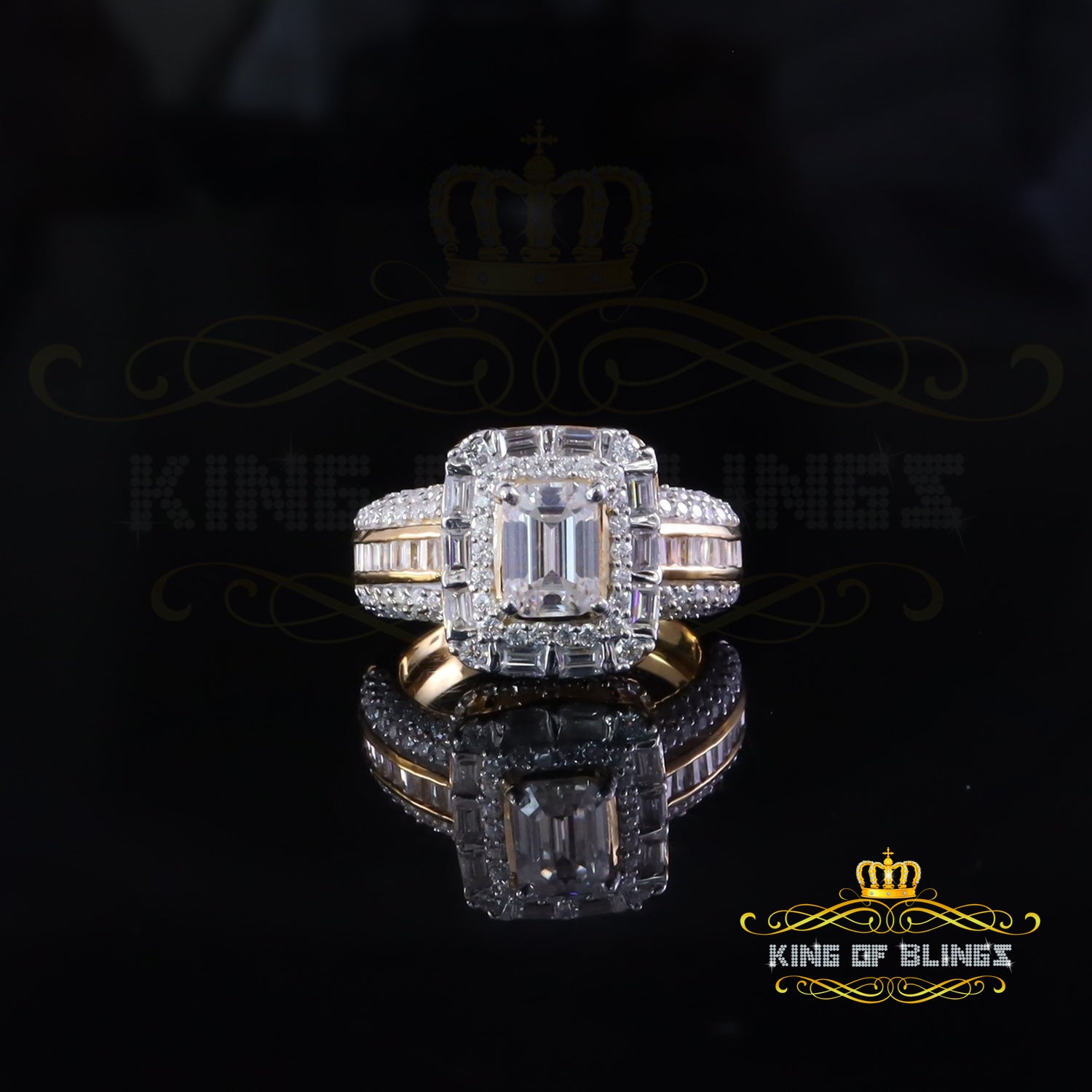 King of Bling's 925 Silver Moissanite Square Shape 3.00ct VVS D Women Yellow Emerald Ring SZ 7 King of Blings