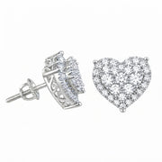 King of Bling's Aretes Para Hombre 925 White Silver 1.64ct Cubic Zirconia Heart Women's Earrings KING OF BLINGS