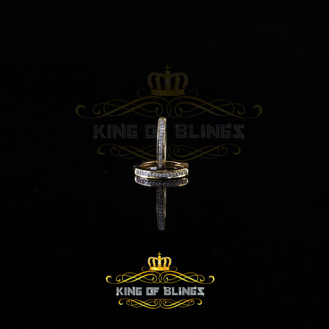 King of Blings-0.10ct Diamond 925 Sterling Silver Yellow Hoop Stud Earrings For Men's / Women's
