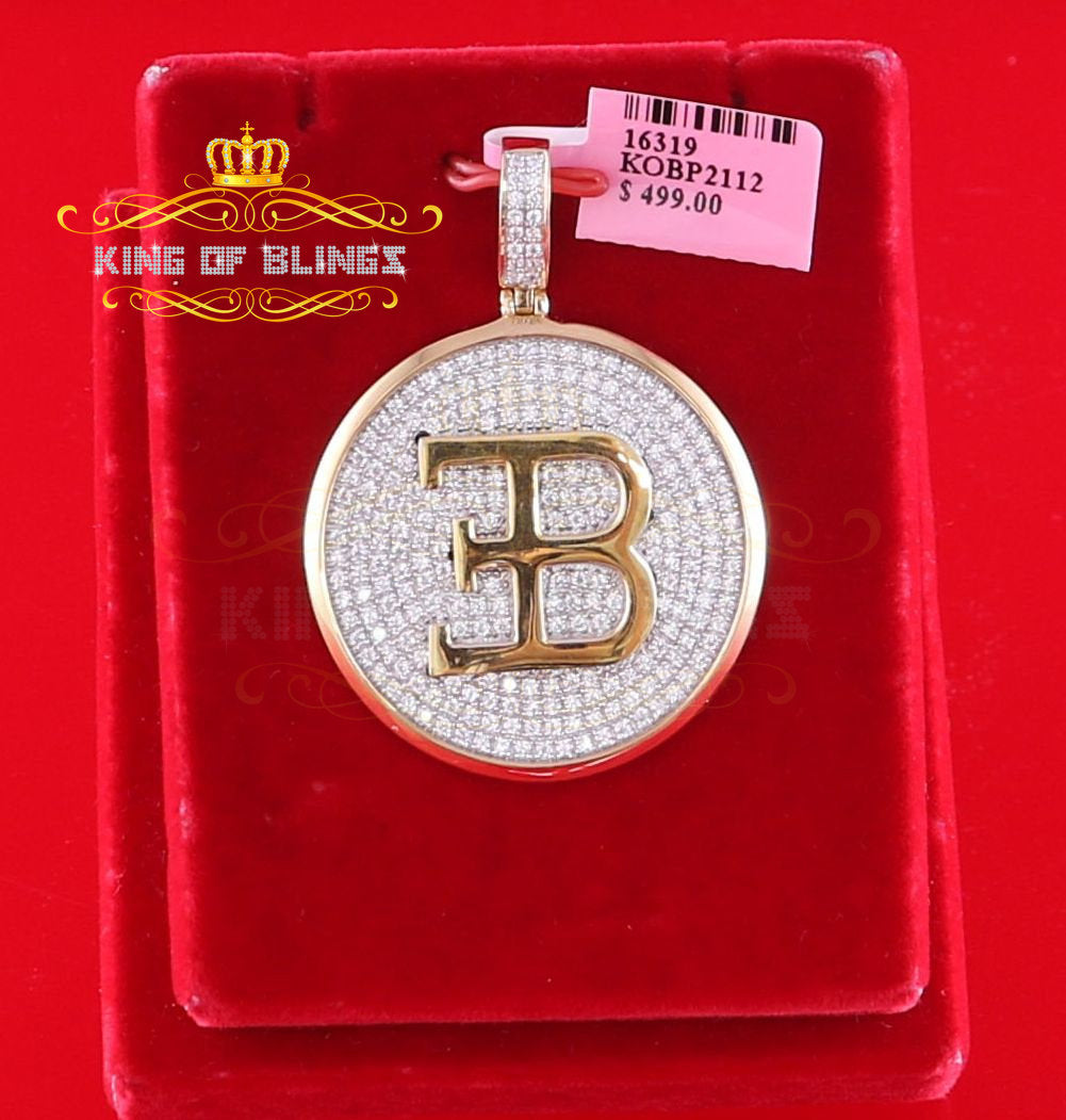 Yellow Sterling Silver Numeric B Letter Pendant with 3.04ct Cubic Zirconia Stone KING OF BLINGS