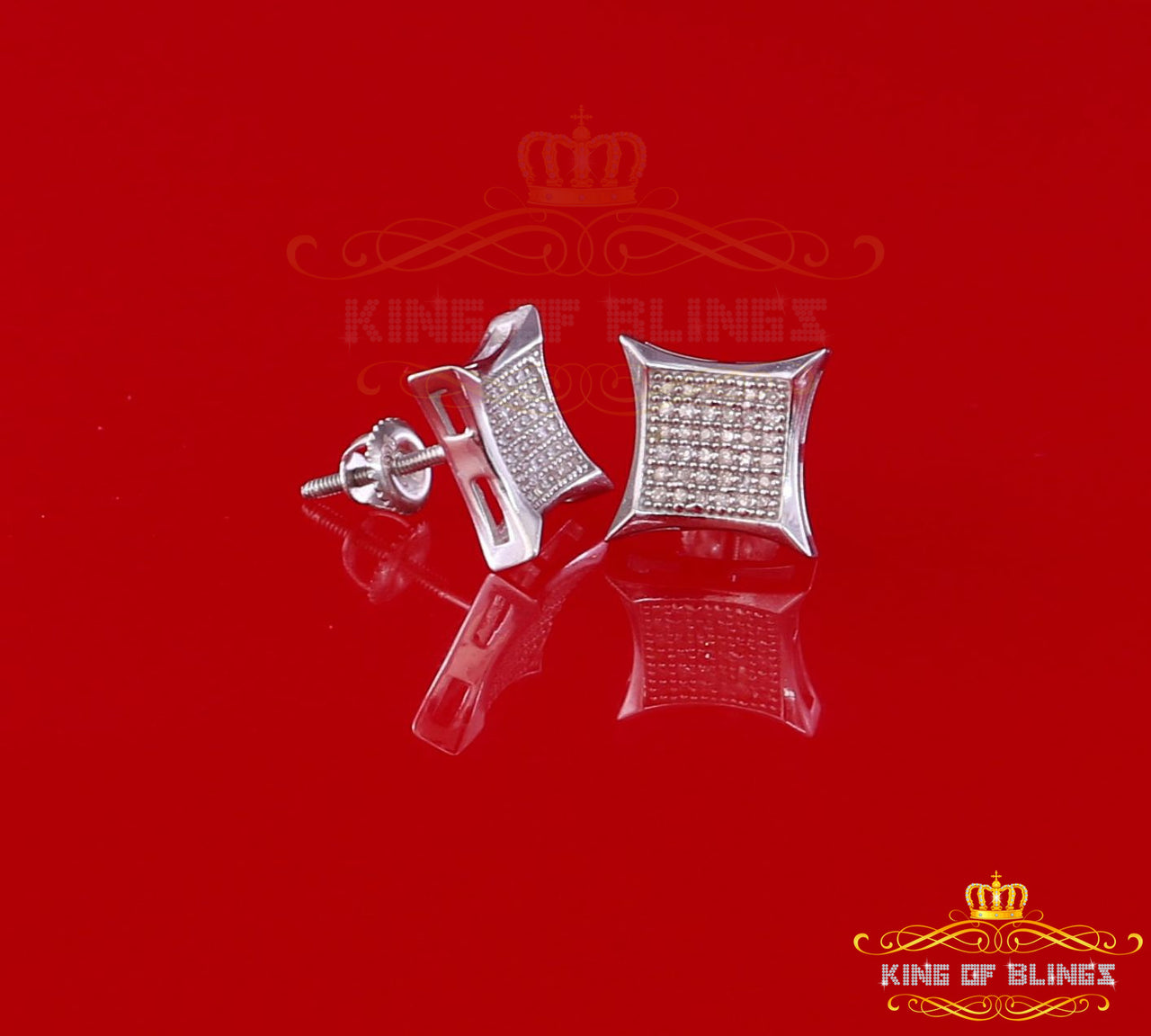King Of Bling's 0.20ct Diamond 925 Sterling Silver White Square Earrings For Men's / Women's