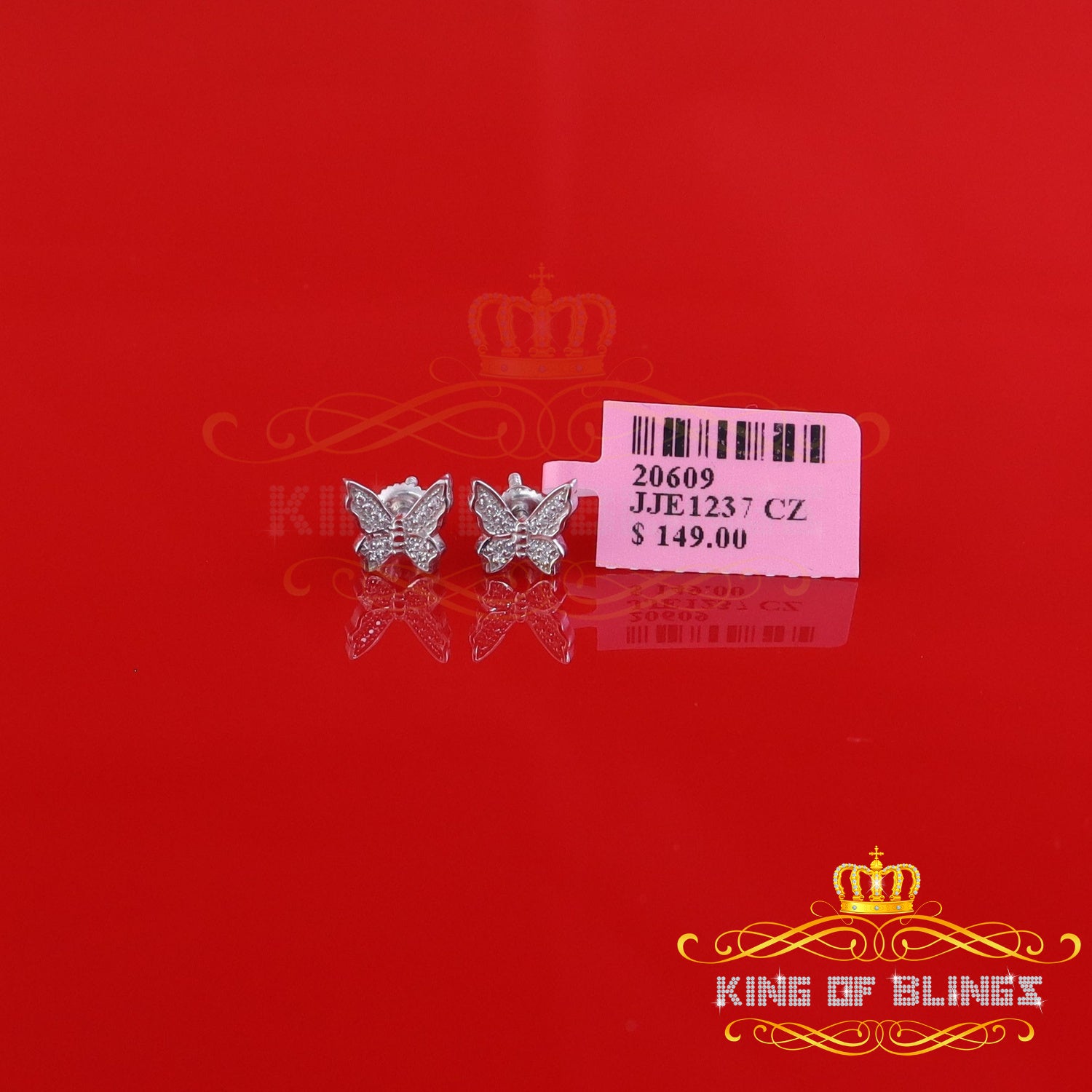 King of Blings- Women's 0.17ct Cubic Zirconia Butterfly Stud Earrings White 925 Sterling Silver KING OF BLINGS