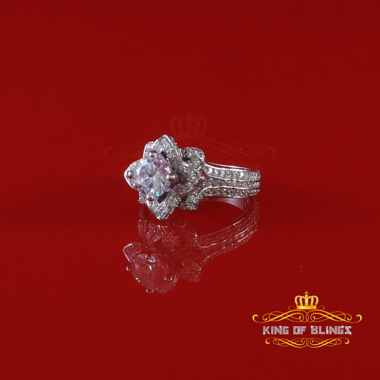 White 6.00ct Cubic Zirconia 925 Silver Flower 7 stone Luxury Womens Ring Size 7