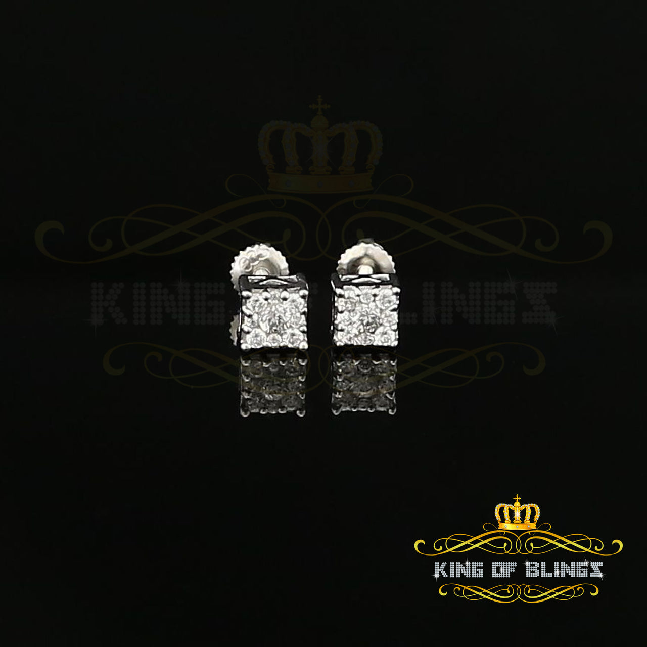 King of Bling's 0.34ct Cubic Zirconia 925 White Sterling Silver Women's Hip Hop Square Earrings