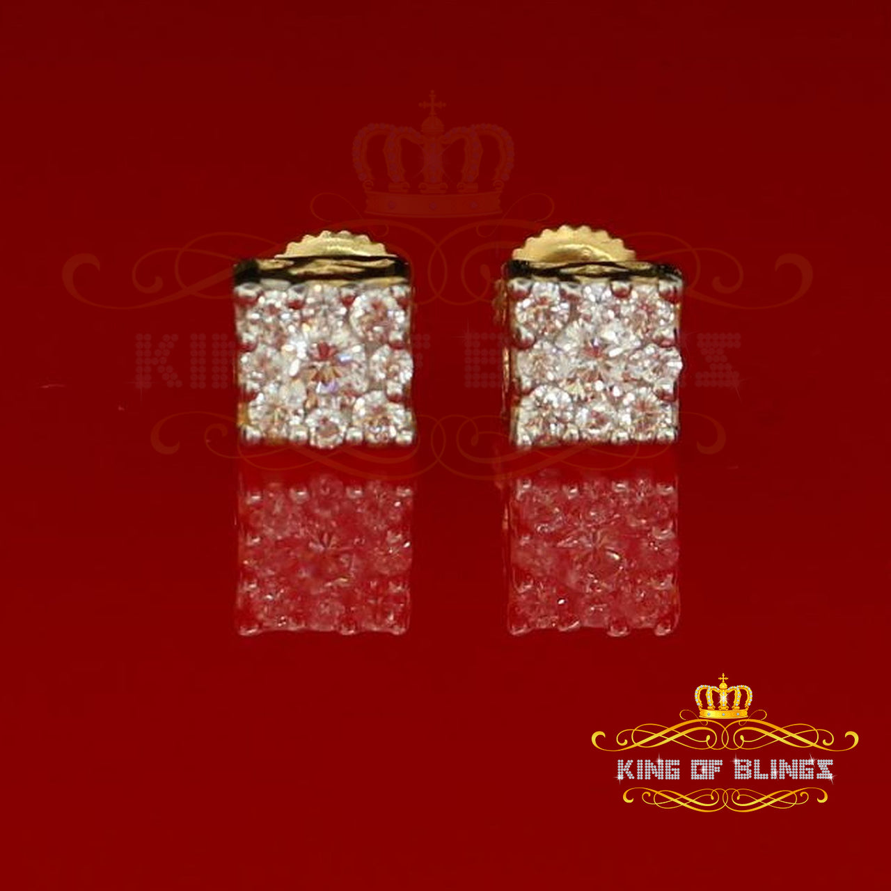 King of Bling's Hip Hop 925 Yellow Silver 0.6ct Cubic Zirconia Women's & Men's Square Earrings