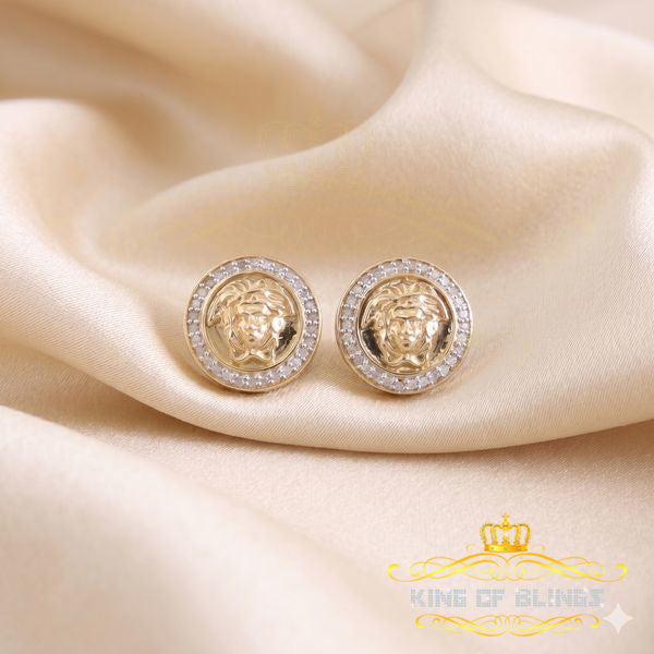 King of Blings-0.20ct Diamond 925 Sterling Yellow Silver for Men's & Womens Stud Medusa Earring