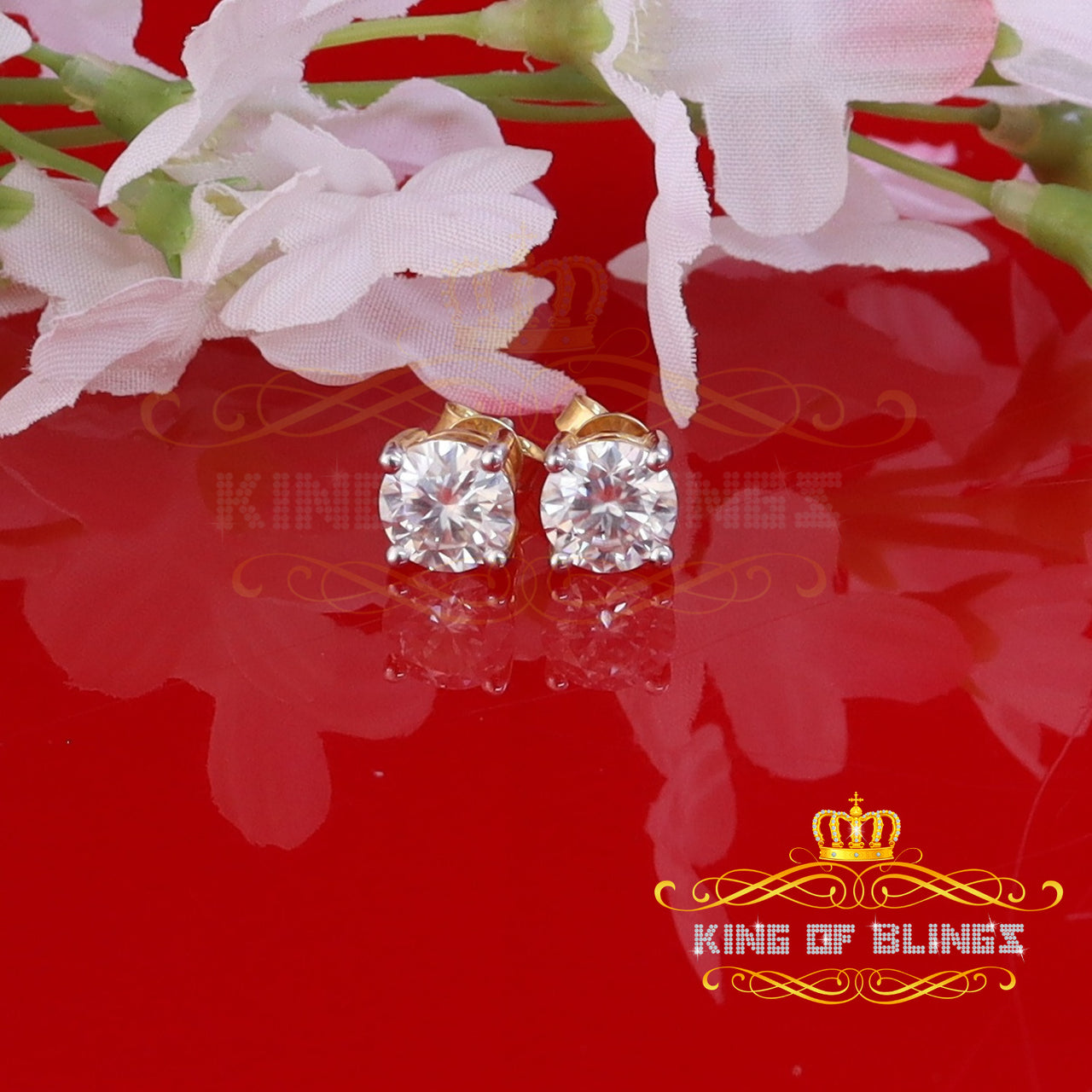 King  of Bling's Mens & Womens stud 925 silver Yellow 3.00ct VVS 'D' Color Moissanite Earrings KING OF BLINGS