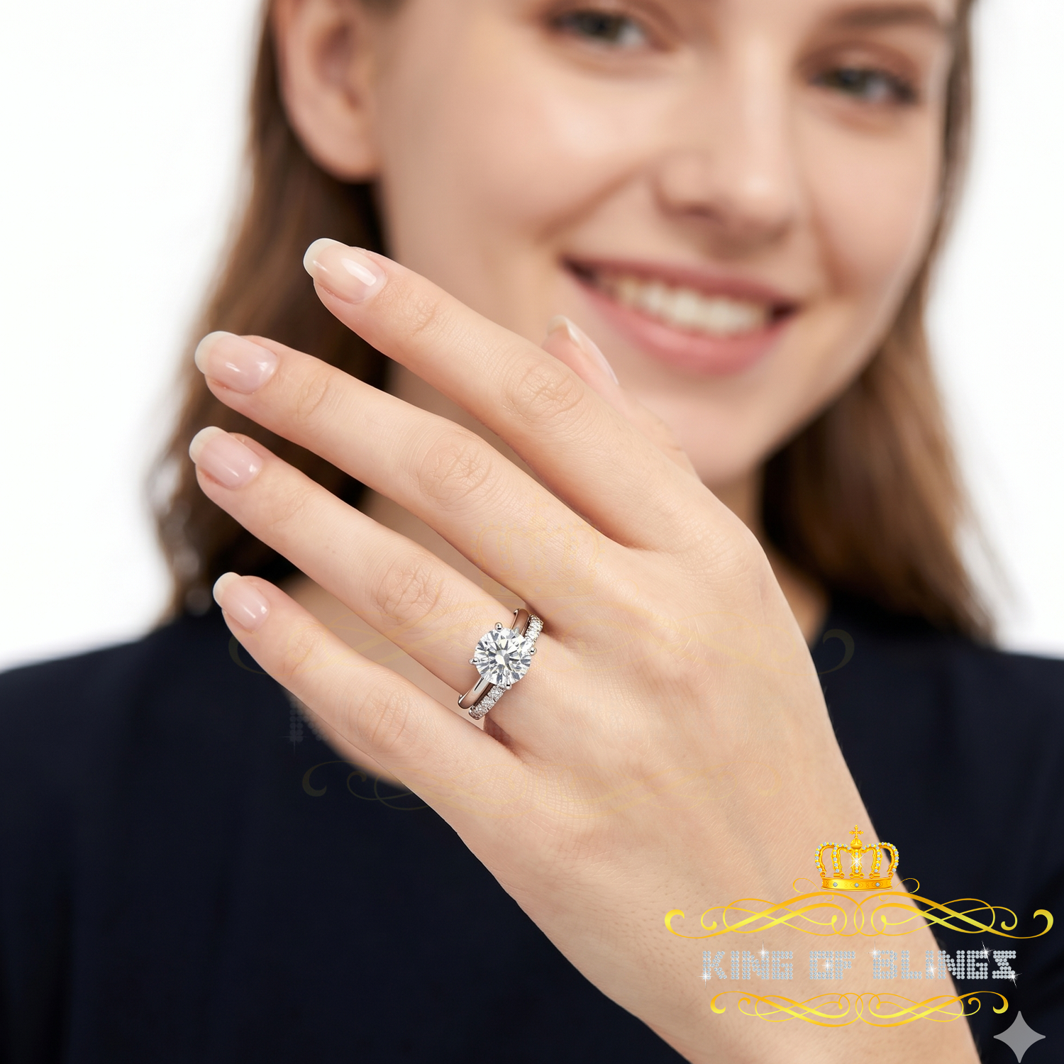 King of Bling's White 5.00ct Moissanite Sterling Silver Men/Women Bridal Ring Round Shape Size 8 KING OF BLINGS