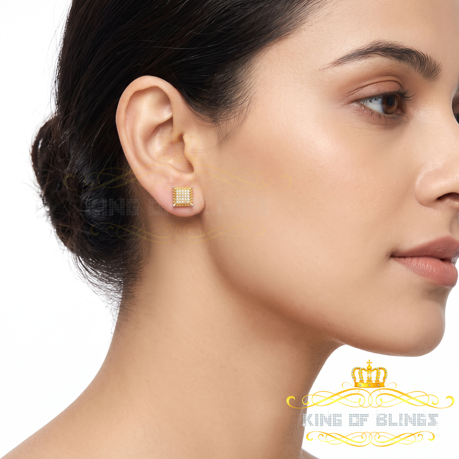 King Of Bling's 0.15ct Diamond Square Stud Earrings For Women White 925 Sterling Silver For Men KING OF BLINGS