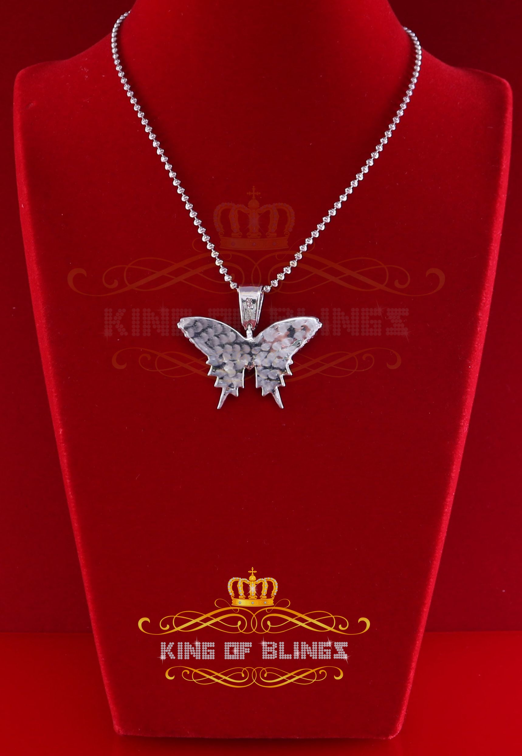 White 925 Sterling Silver Butterfly Shape Pendant with 3.36ct Cubic Zirconia KING OF BLINGS