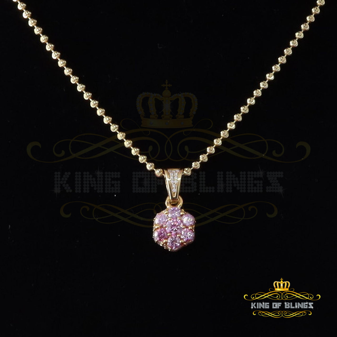 King Of Bling's Women's 925 Sterling Silver Yellow 1.50 ct VVS D Pink Moissanite Floral Pendant