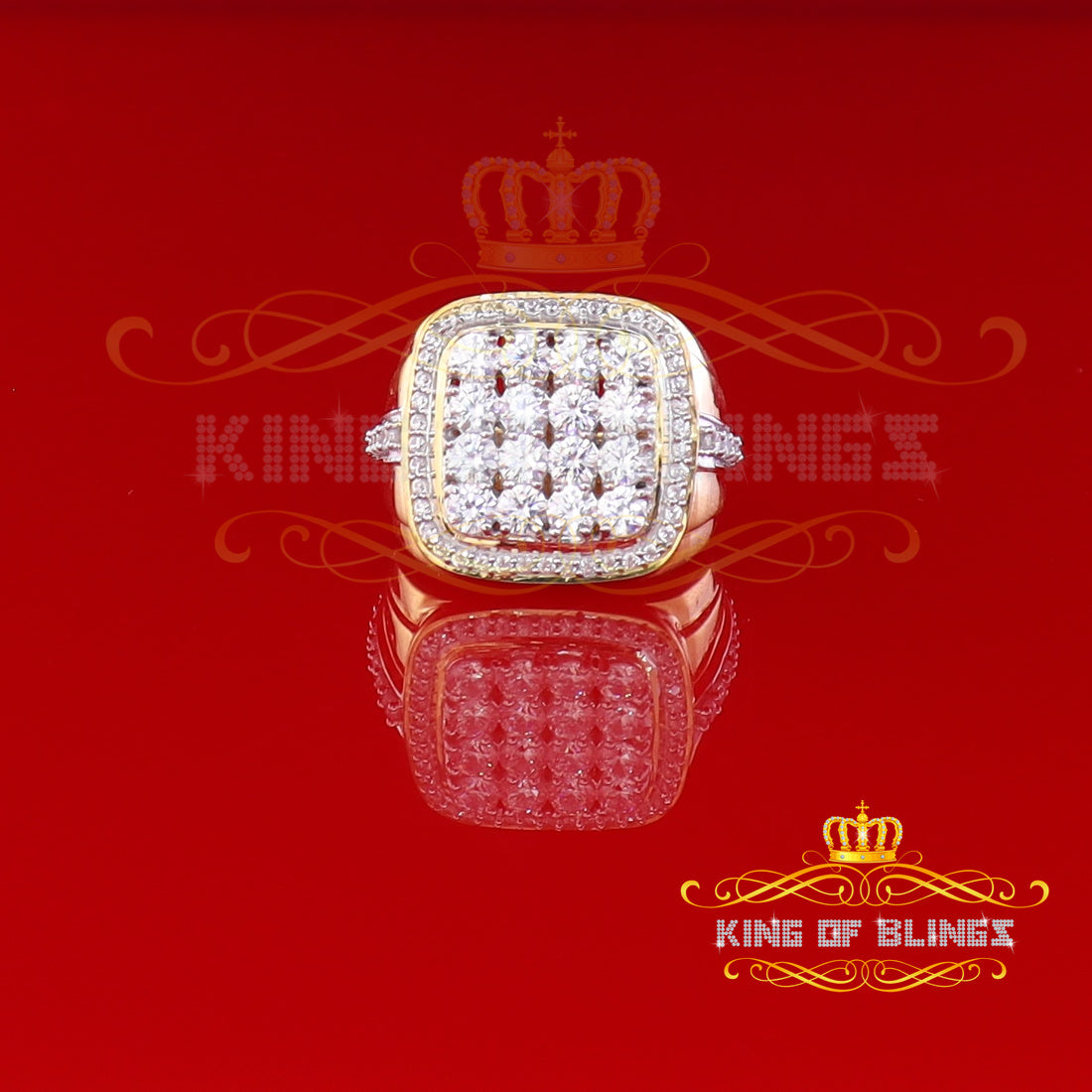 King Of Bling's 925 Sterling Yellow Silver 6.08CT Cubic Zirconia Square Men Rings Size 10 KING OF BLINGS
