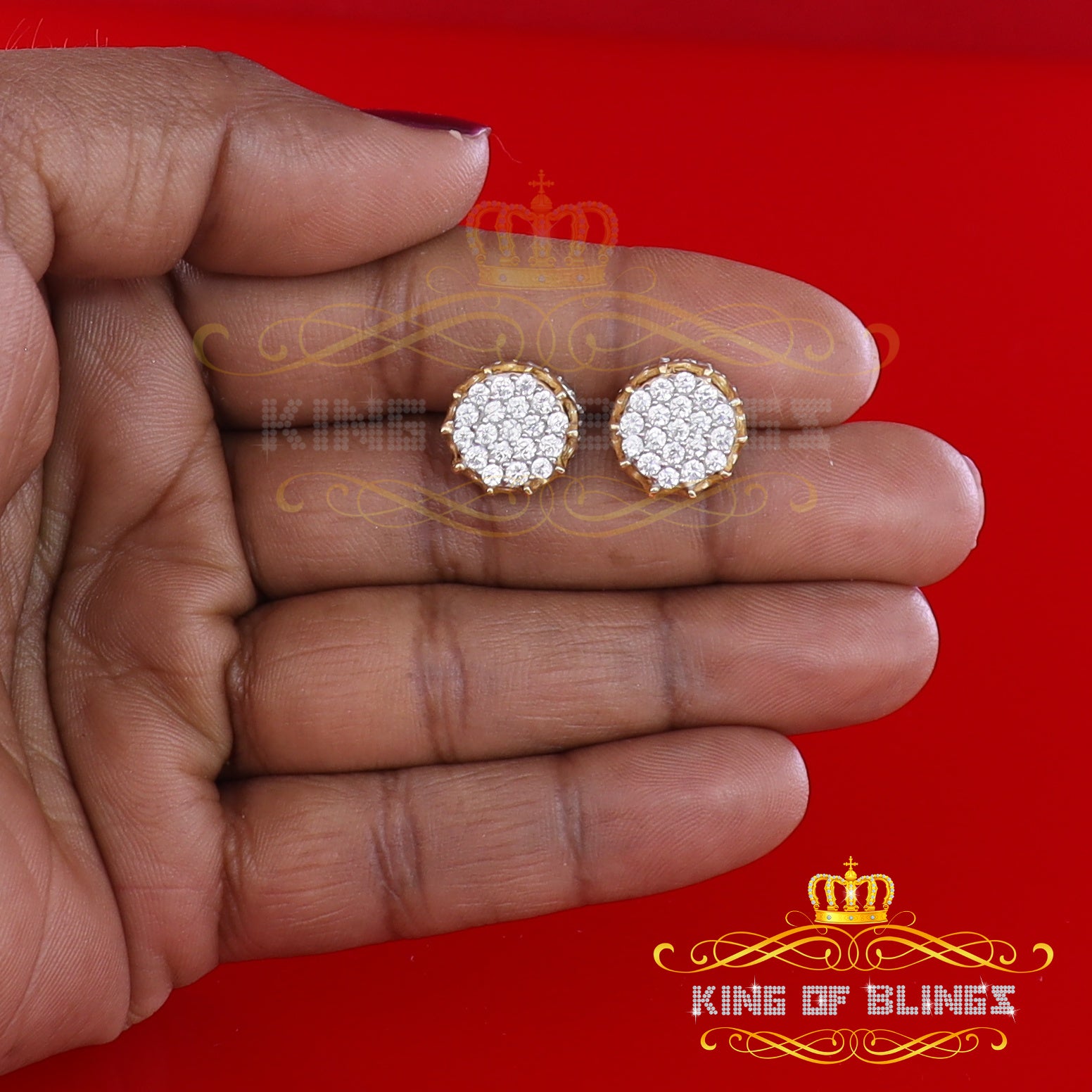 King of Bling's Hip Hop Yellow 925 Silver 2.04ct Cubic Zirconia Women's & Men's Floral Earrings KING OF BLINGS
