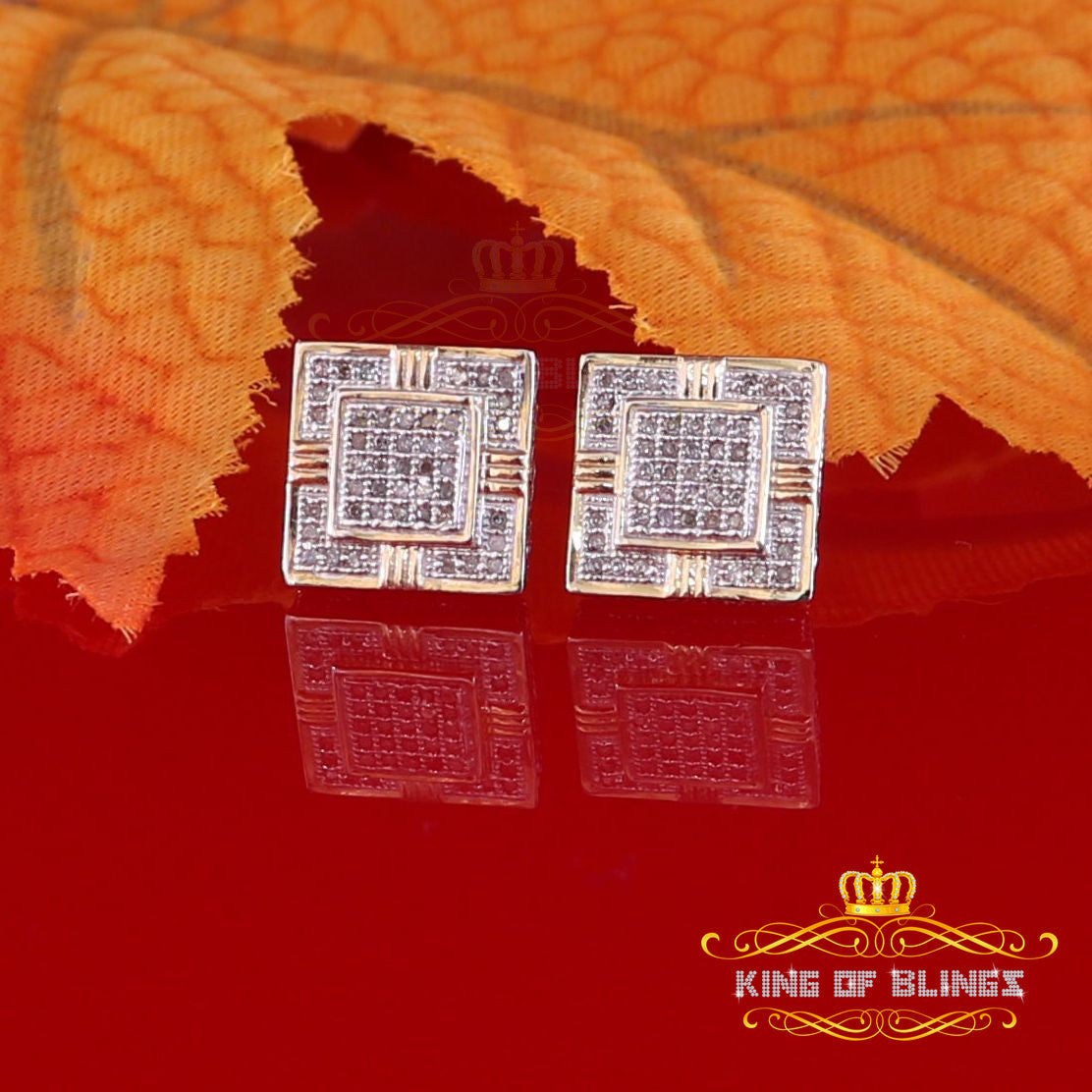 King of Blings-925 Sterling Silver Yellow Hip Hop 0.30ct Diamond Men's/ Women's Square Earrings