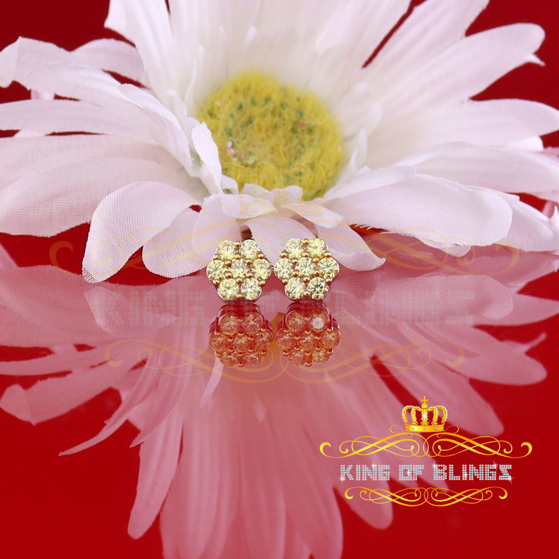 King of Blings- 4.12ct Cubic Zirconia 925 White Sterling Silver Women's Hip Hop Flower Earring KING OF BLINGS