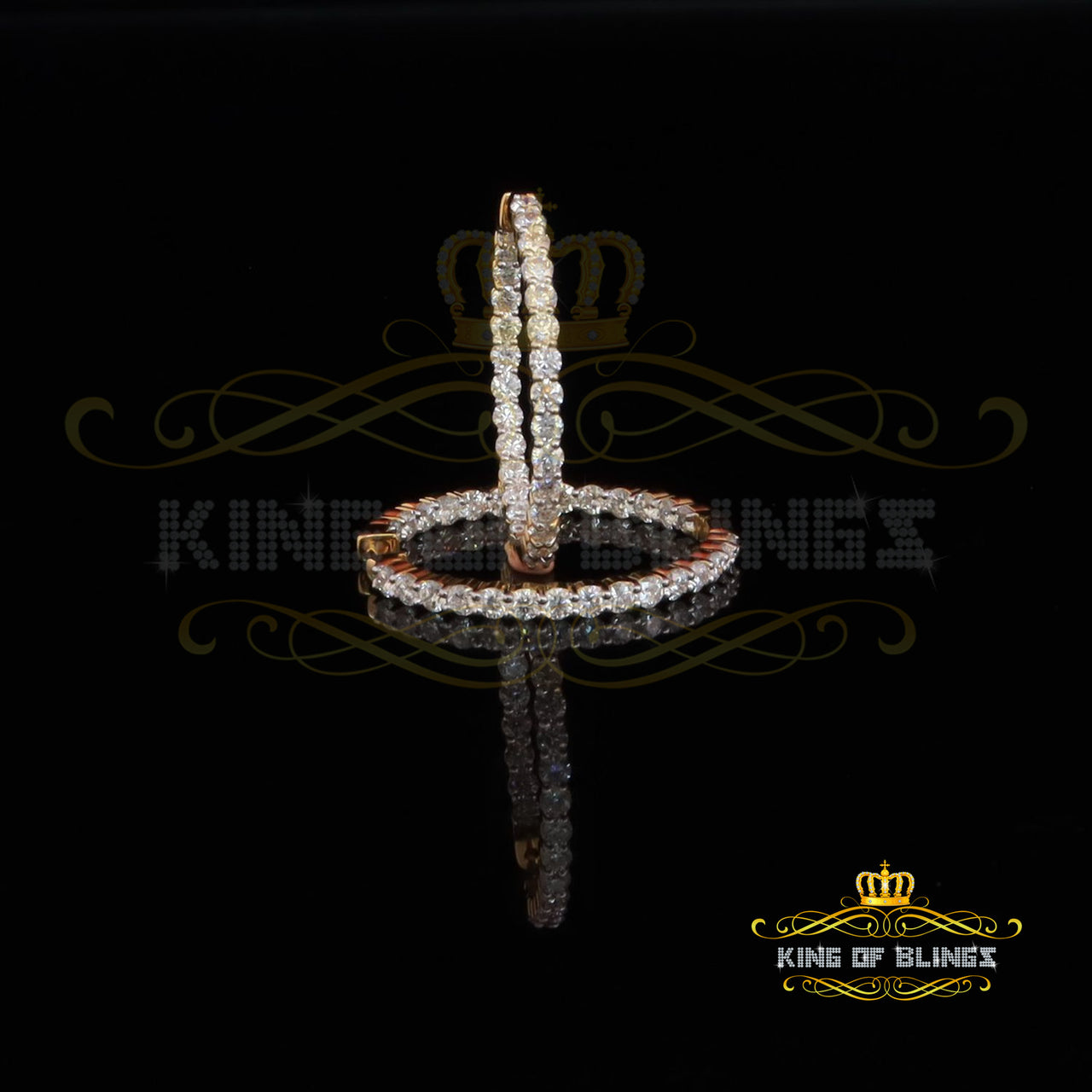 King  of Bling's 6.00ct MoissaniteYellow925 Sterling Silver Women's In and Out Hoop Earrings