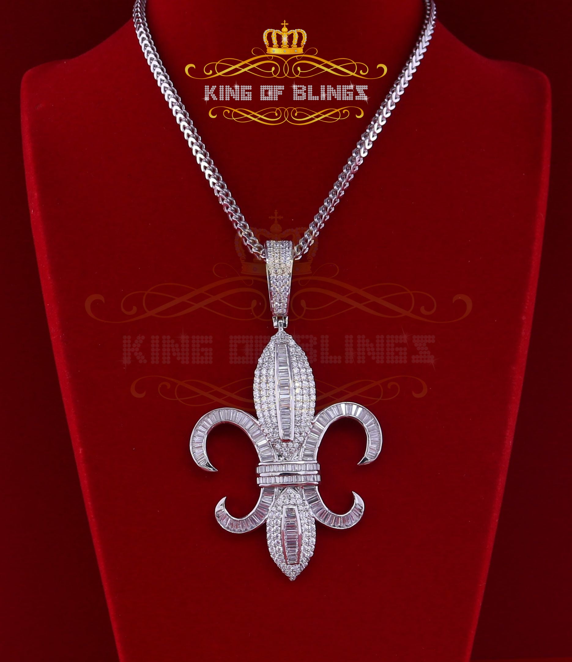 King Of Bling's White Sterling Silver Fleur de Lis wise Shape Pendant with15.62ct Cubic Zirconia KING OF BLINGS