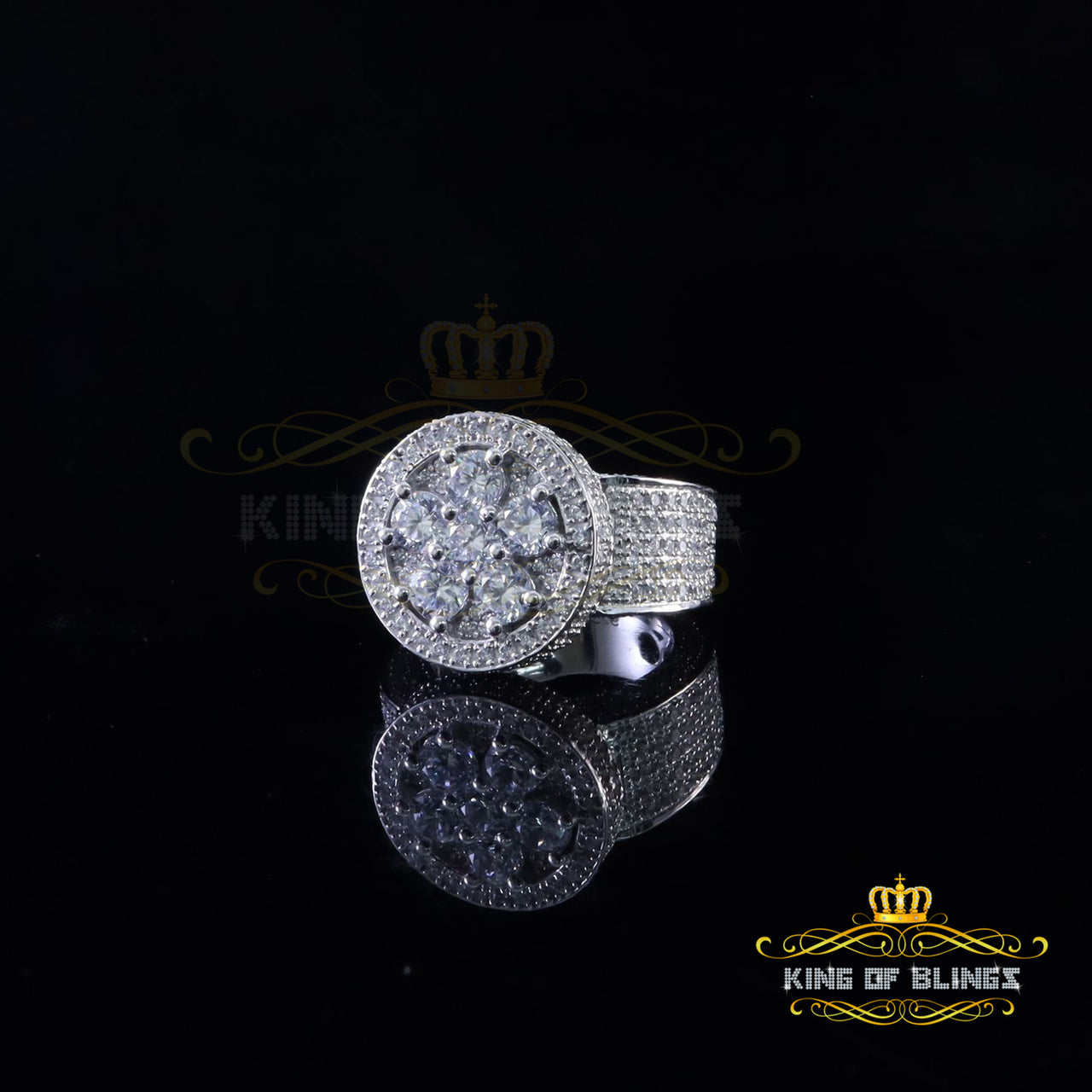 King Of Bling'sWhite 925 Silver Sterling 14.00ct Round Cubic Zirconia Fashion Men's Ring SZ9.5