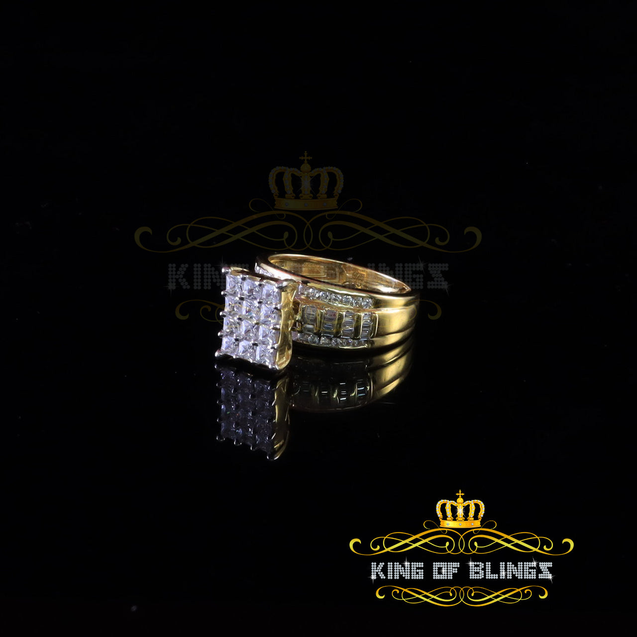King Of Bling's 925 Sterling Yellow Silver Cinderella 1.10ct Cubic Zirconia Women's Ring Size 6