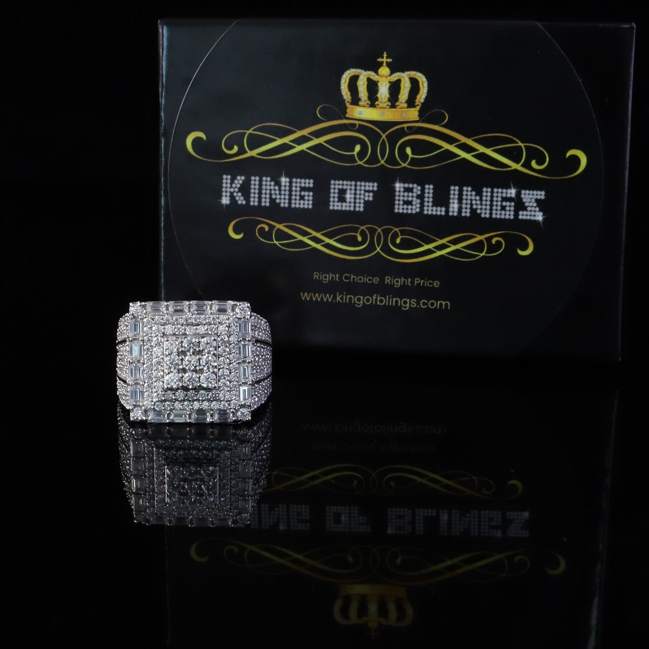 King of Bling's 925 Silver White 5.00ct VVS 'D' Moissanite Rectangle Rings Sz 10 Men's/Womens King of Blings