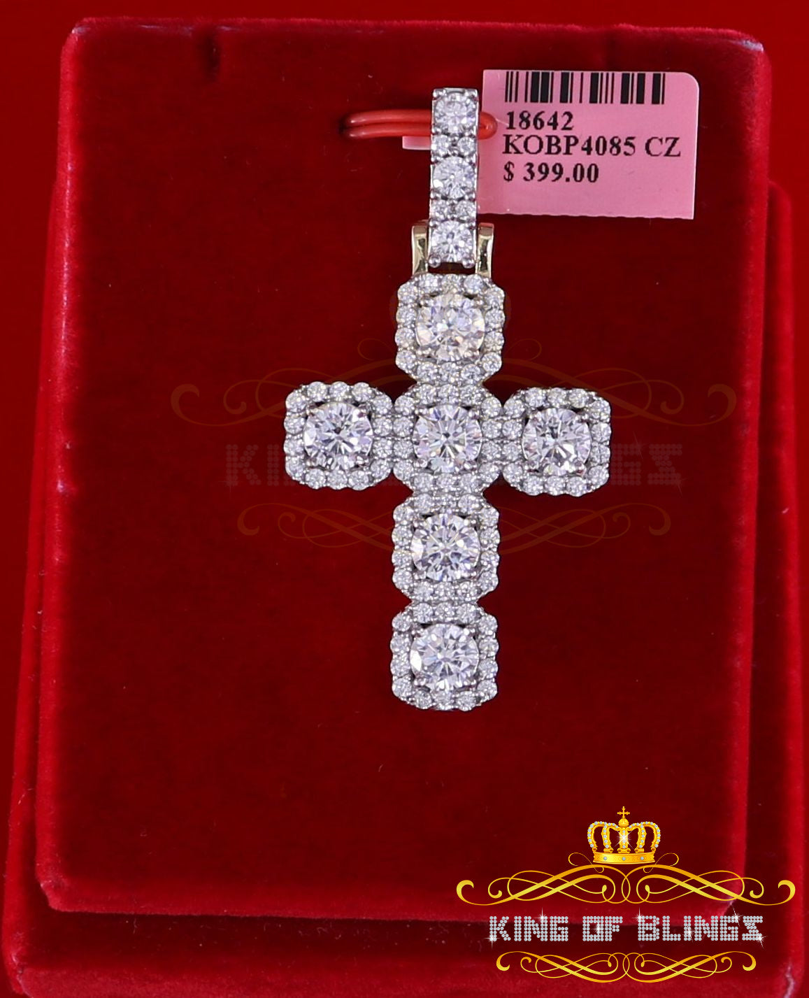 King of Bling's Yellow 925 Sterling Silver Cross Pendant 8.03ct Cubic Zirconia KING OF BLINGS