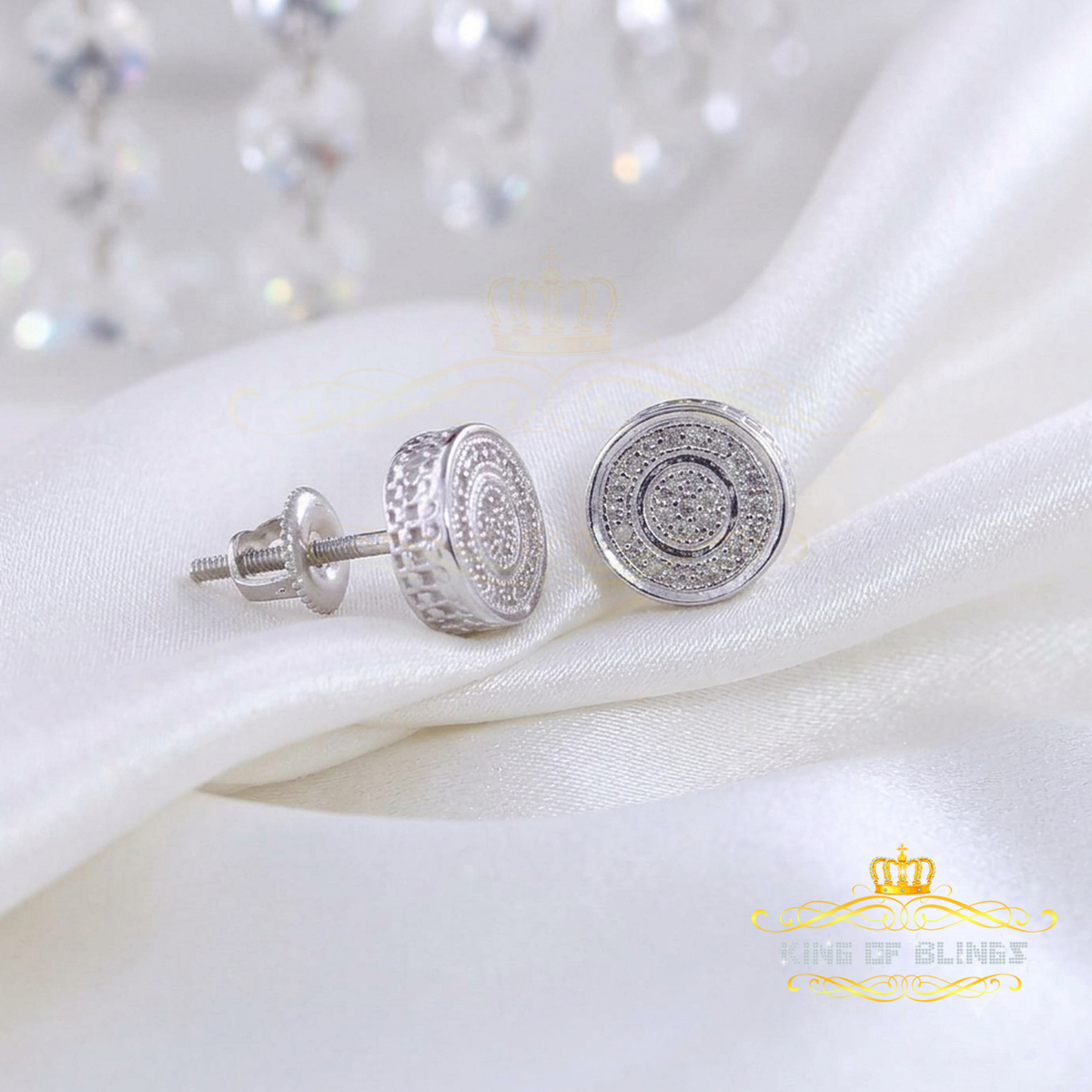 King Of Bling's 0.10ct Diamond 925 Sterling Silver White For Men's / Women's Round Style Earring KING OF BLINGS