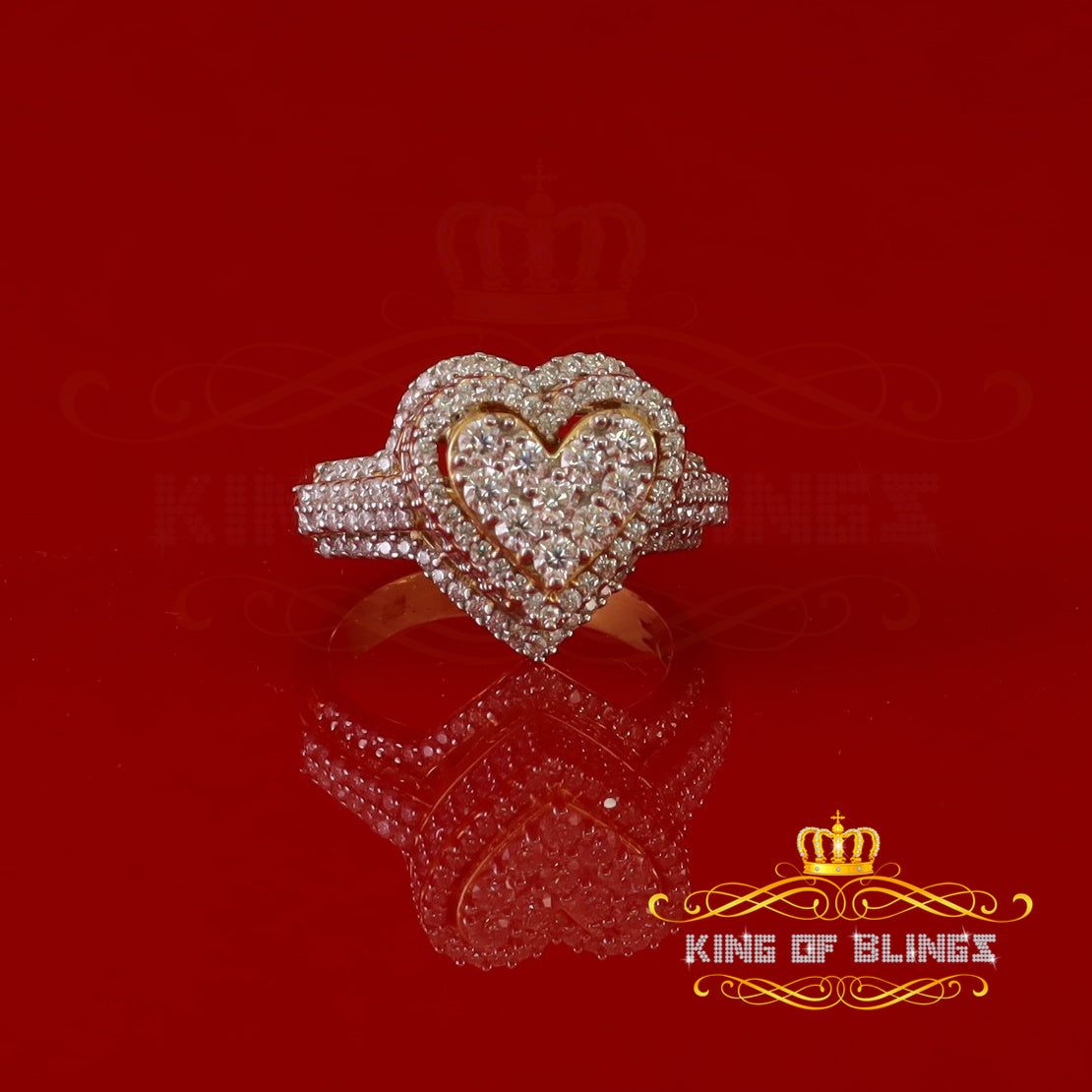 King of Bling's 925 Silver Yellow 2.50CT Women's VVS 'D' Moissanite 3D Double Heart Ring Size7 KING OF BLINGS