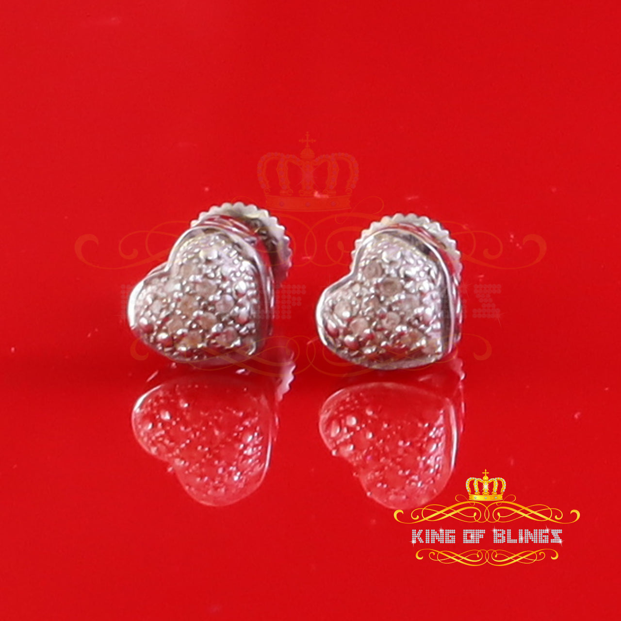 King Of Bling's 925 Sterling White 0.05cts Silver Diamond Heart Shape Stud Earrings For Women's